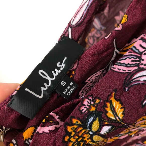 Lulu’s Burgundy Floral Print Maxi Dress Tie Back S - Picture 11 of 11